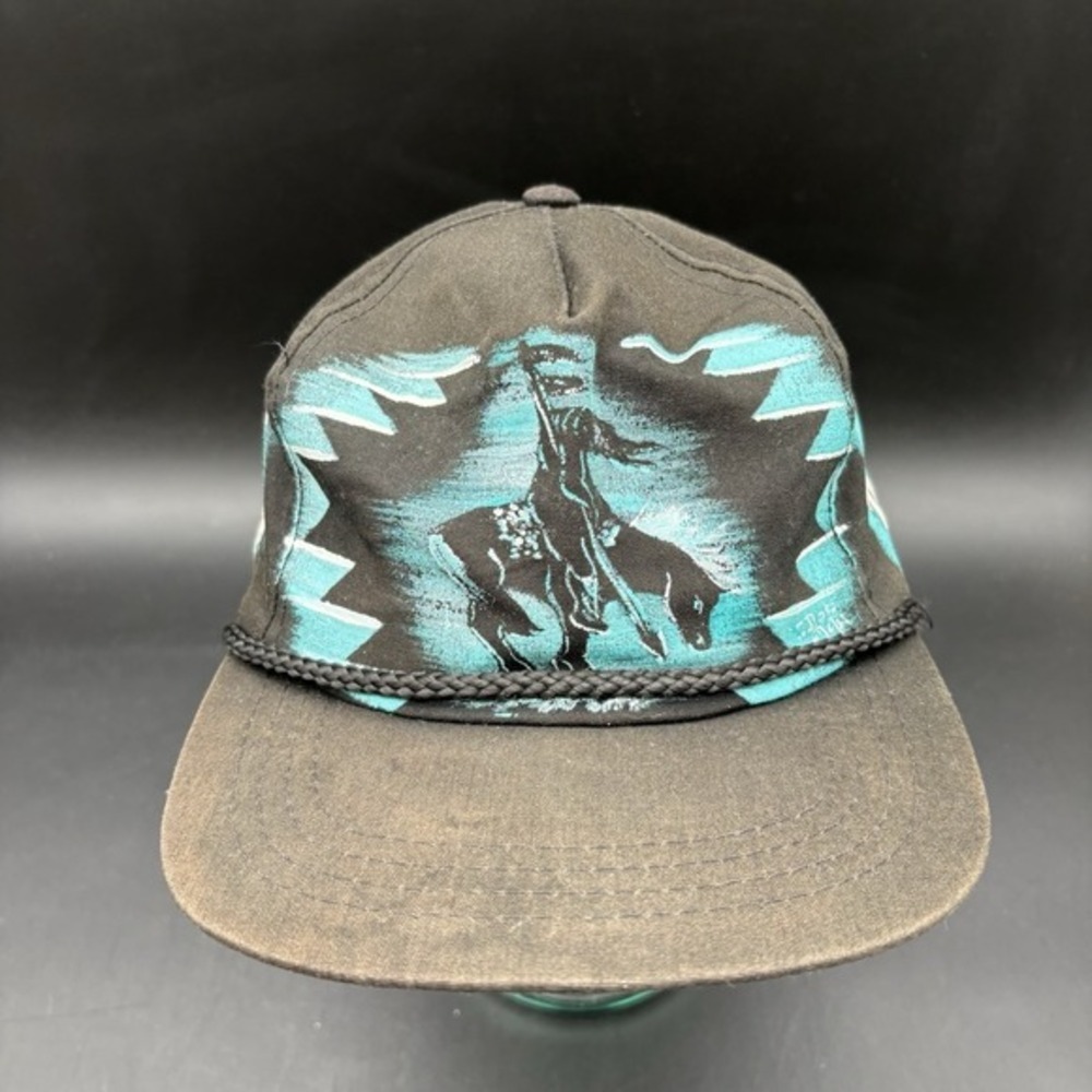 Hand-Painted Warrior Horse SKOK Snapback Hat Gray Turquoise Yupoong Vintage